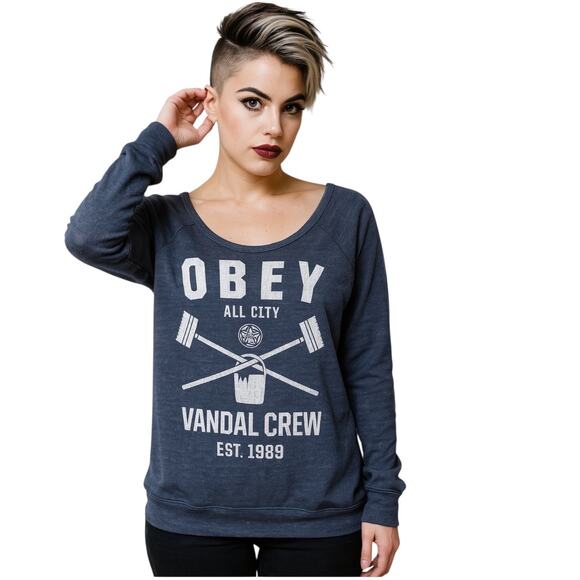 OBEY “Vandal Crew” Sweatshirt Navy, Casual, Urban, Grunge, Punk, S - Picture 1 of 6